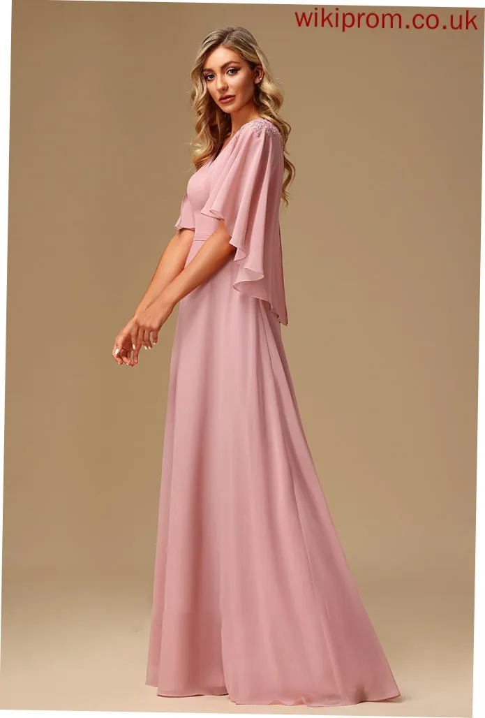 Fabric Embellishment Length V-neck A-Line Floor-Length Lace Silhouette Neckline Daniela Natural Waist Halter Bridesmaid Dresses