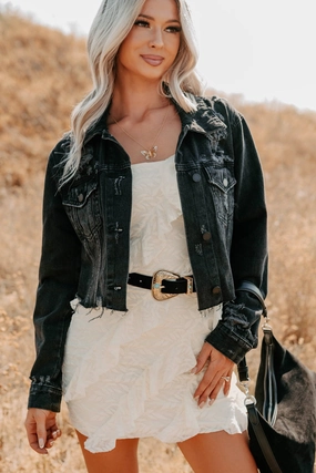 Fade Into You Distressed Denim Jacket (Washed Black) Fade Into You Distressed Denim Jacket (Washed Black)