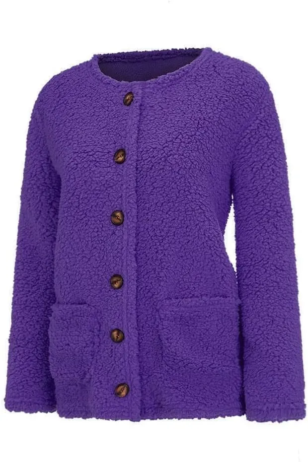 Fall Winter Coats for Women 2025 Casual Plush Jackets Plus Size Sweater Coat with Pockets Outerwear Buttons Cardigan