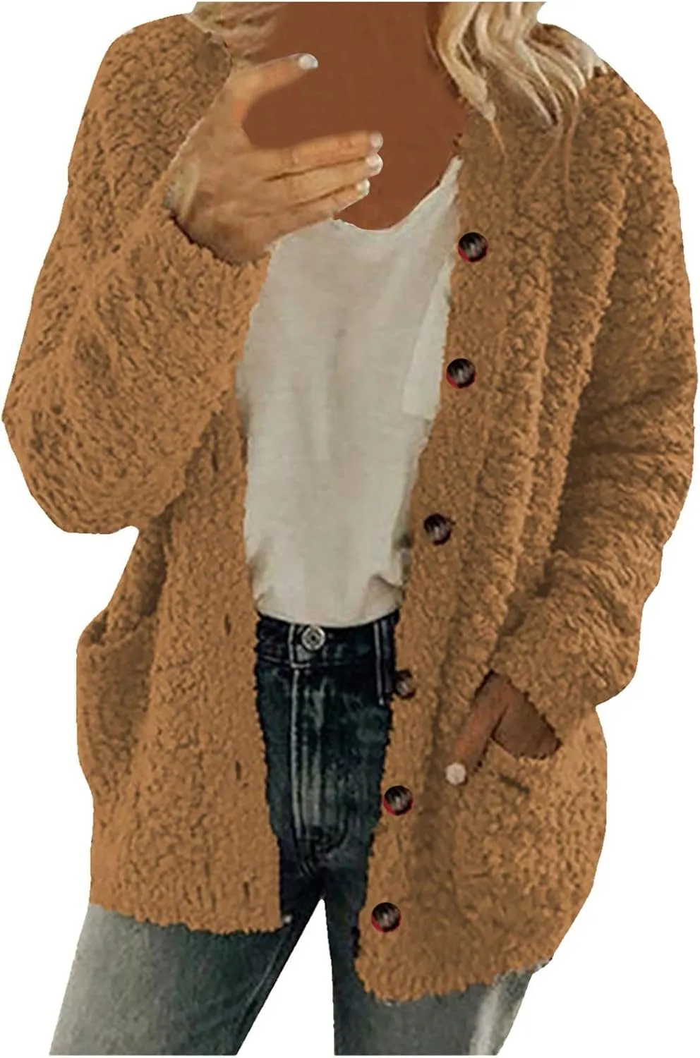 Fall Winter Coats for Women 2025 Casual Plush Jackets Plus Size Sweater Coat with Pockets Outerwear Buttons Cardigan