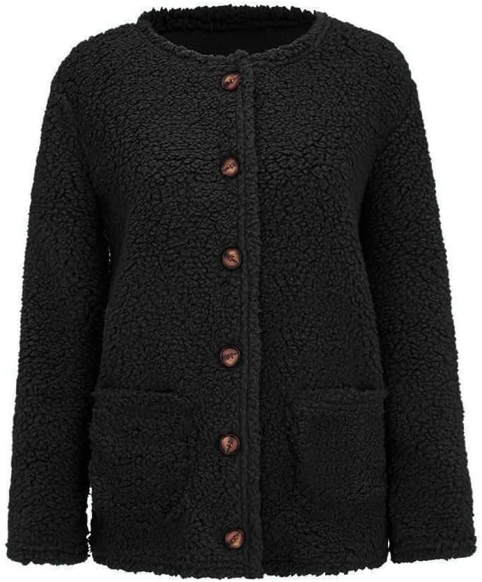 Fall Winter Coats for Women 2025 Casual Plush Jackets Plus Size Sweater Coat with Pockets Outerwear Buttons Cardigan