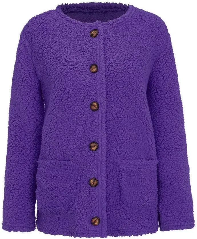 Fall Winter Coats for Women 2025 Casual Plush Jackets Plus Size Sweater Coat with Pockets Outerwear Buttons Cardigan