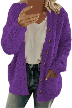 Fall Winter Coats for Women 2025 Casual Plush Jackets Plus Size Sweater Coat with Pockets Outerwear Buttons Cardigan