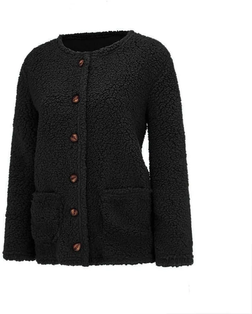 Fall Winter Coats for Women 2025 Casual Plush Jackets Plus Size Sweater Coat with Pockets Outerwear Buttons Cardigan