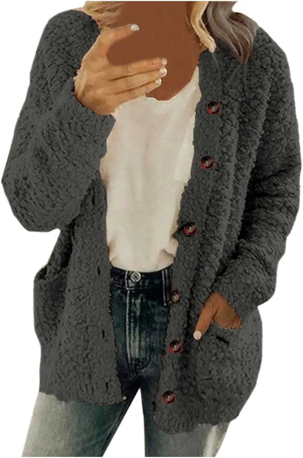 Fall Winter Coats for Women 2025 Casual Plush Jackets Plus Size Sweater Coat with Pockets Outerwear Buttons Cardigan