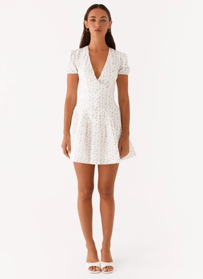 Falling Water Mini Dress - White Floral Falling Water Mini Dress - White Floral