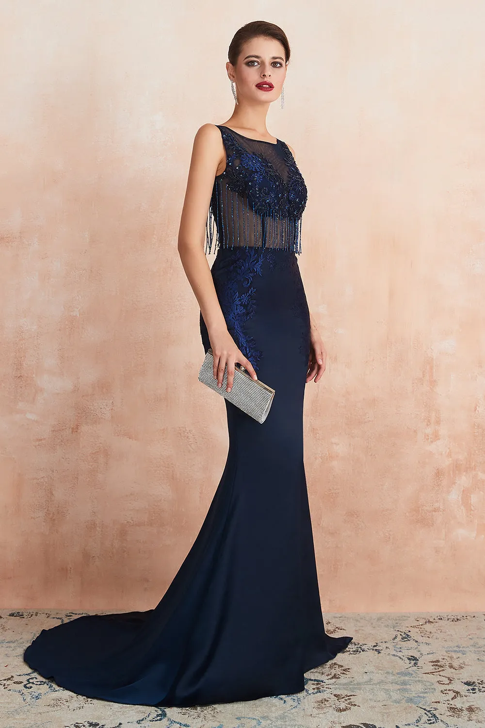 Fascinating Long Mermaid Jewel Satin Evening Dress