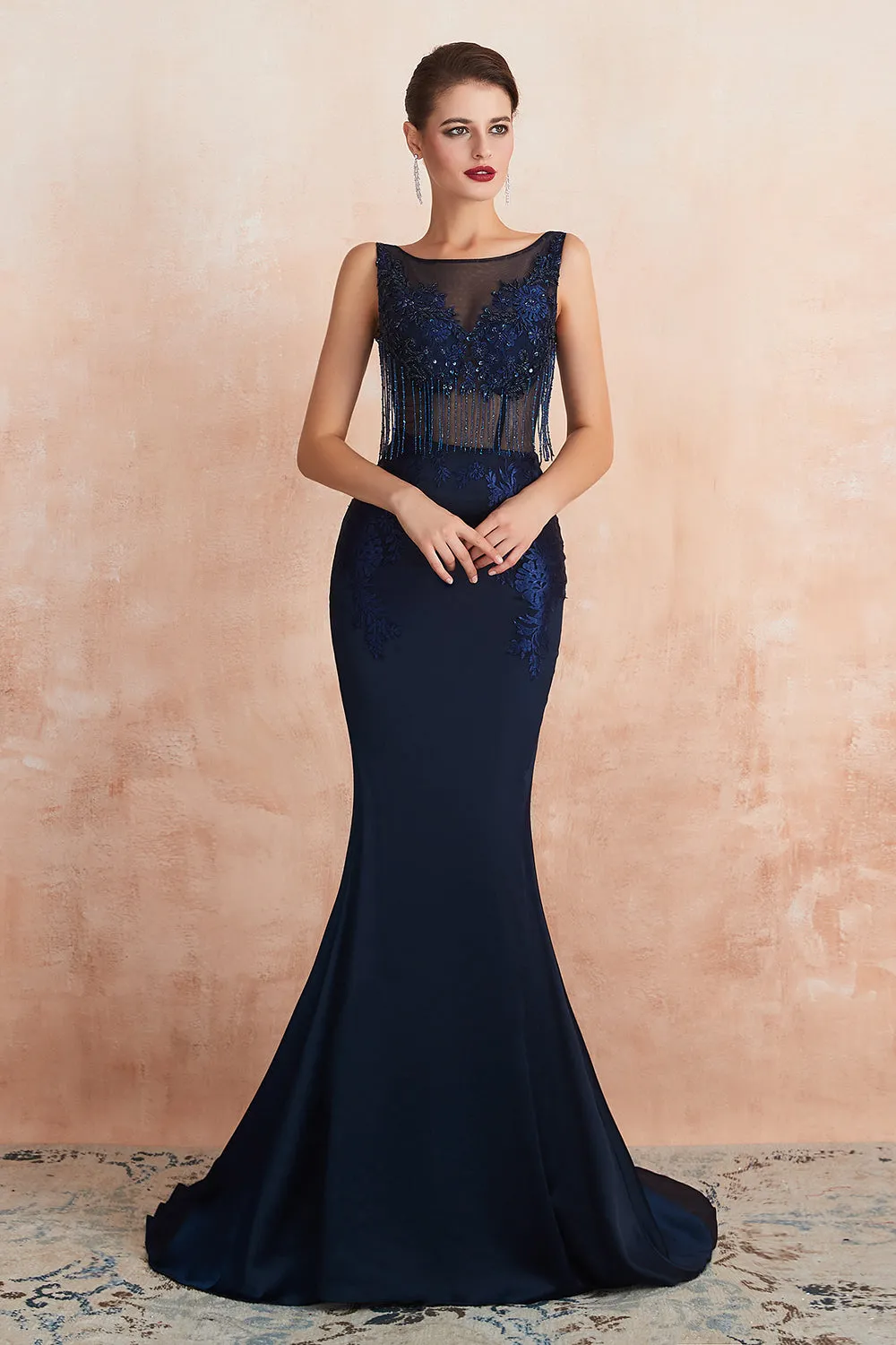 Fascinating Long Mermaid Jewel Satin Evening Dress