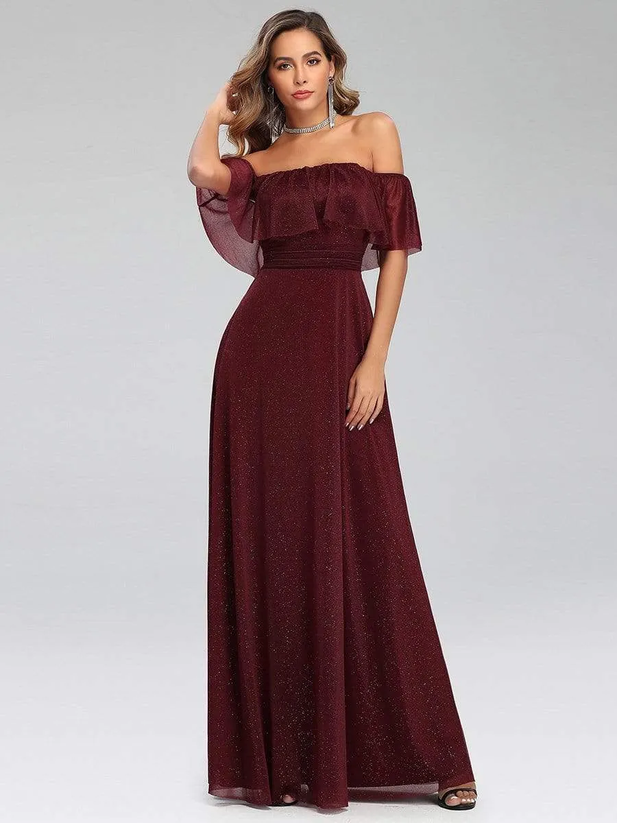 Fashion Off Shoulder Pleated Evening Party Dresses for Women