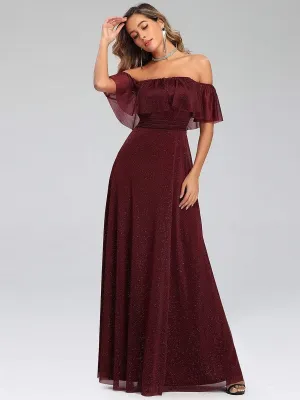 Fashion Off Shoulder Pleated Evening Party Dresses for Women