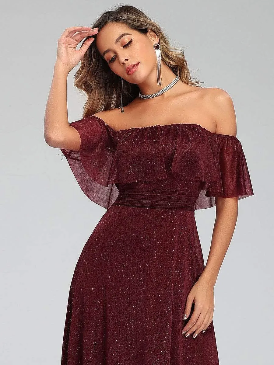 Fashion Off Shoulder Pleated Evening Party Dresses for Women