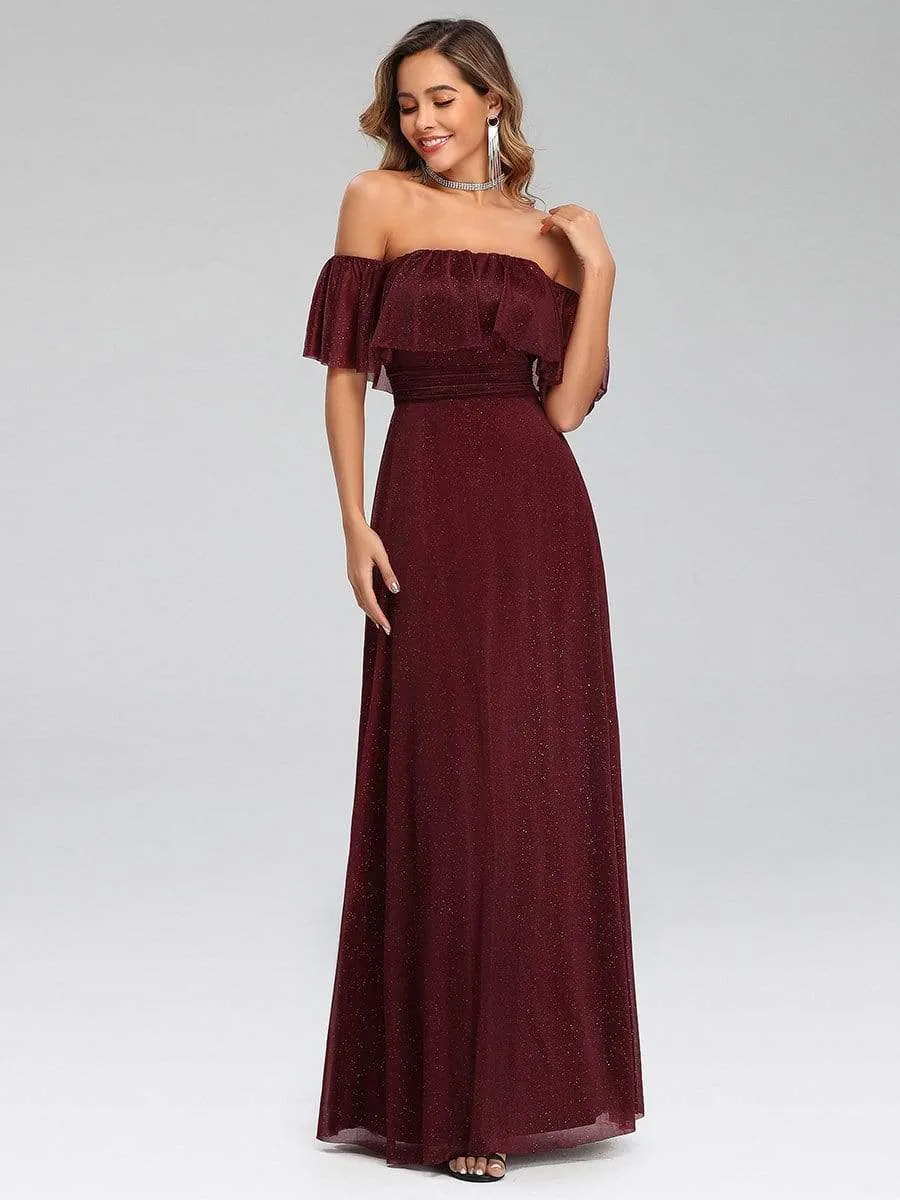 Fashion Off Shoulder Pleated Evening Party Dresses for Women