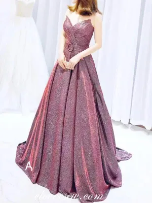 Fashion Shiny Satin Maroon Strapless A-line Prom Dresses ,CP0171