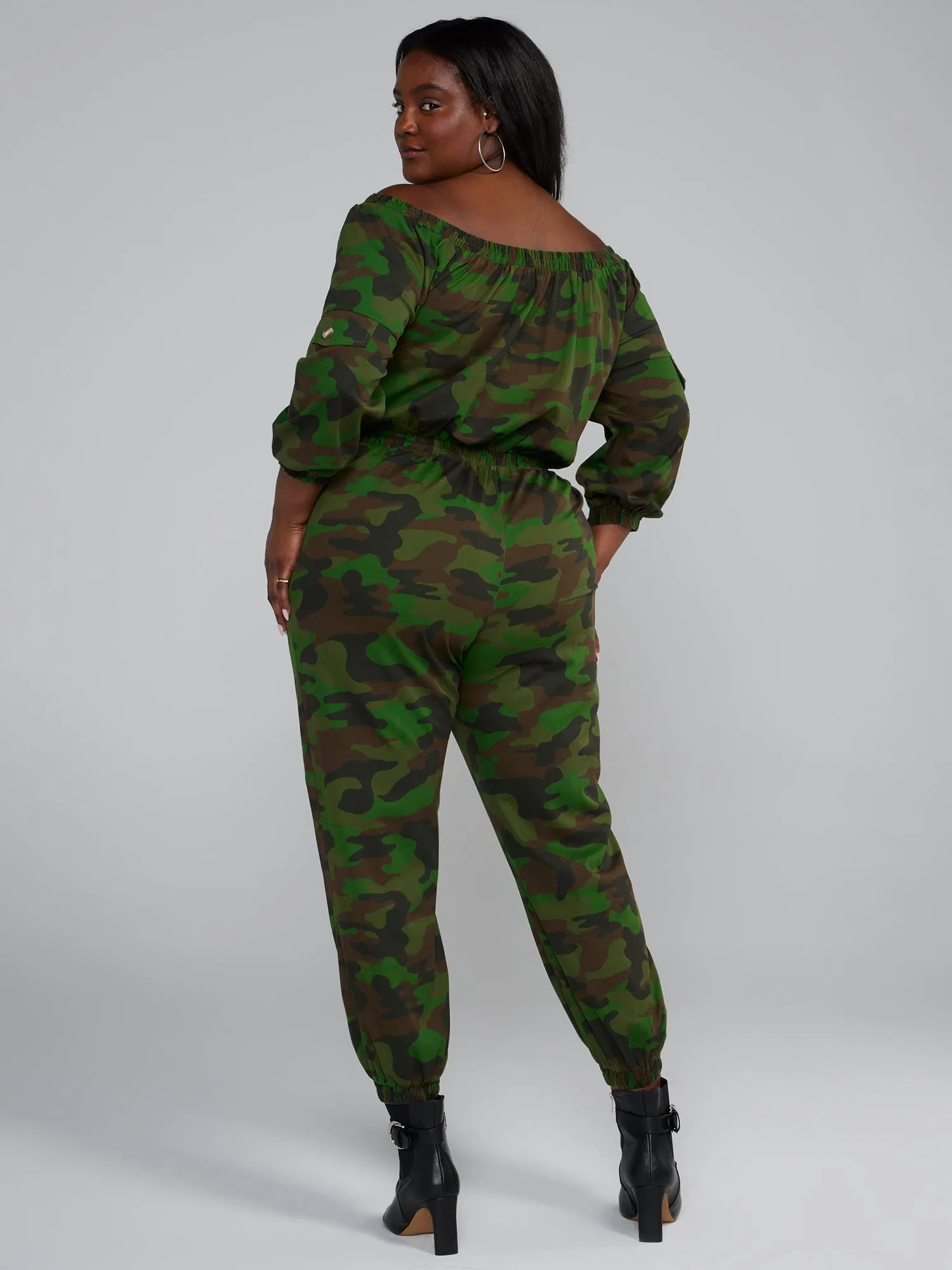 Fashion To Figure - Off-The-Shoulder Camo Jumpsuit