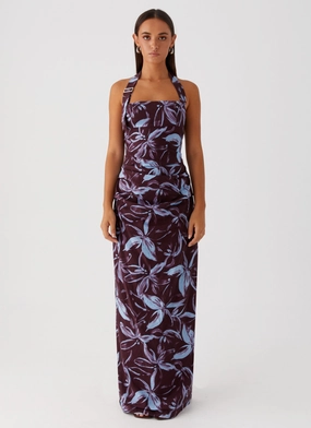 Fauna Halter Maxi Dress - Brown Purple Floral Fauna Halter Maxi Dress - Brown Purple Floral