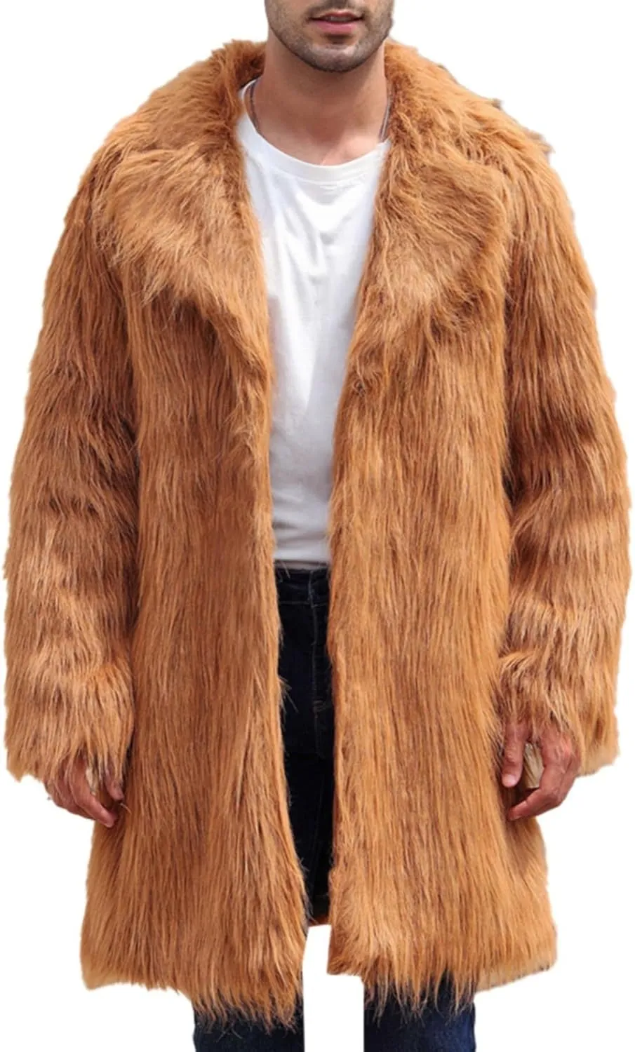 Faux Fur Coat for Men Fluffy Soft Winter Warm Cardigan Outwear Casual Long Sleeve Thicken Overcoat Jacket with Pocket