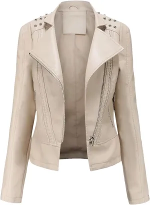 Faux Leather Jacket Women Rivet Motorcycle Jacket Spring Moto Biker Zipper Jacket Autumn Outerwear Black Brown