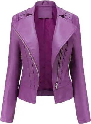 Faux Leather Jacket Women Rivet Motorcycle Jacket Spring Moto Biker Zipper Jacket Autumn Outerwear Black Brown