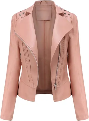 Faux Leather Jacket Women Rivet Motorcycle Jacket Spring Moto Biker Zipper Jacket Autumn Outerwear Black Brown
