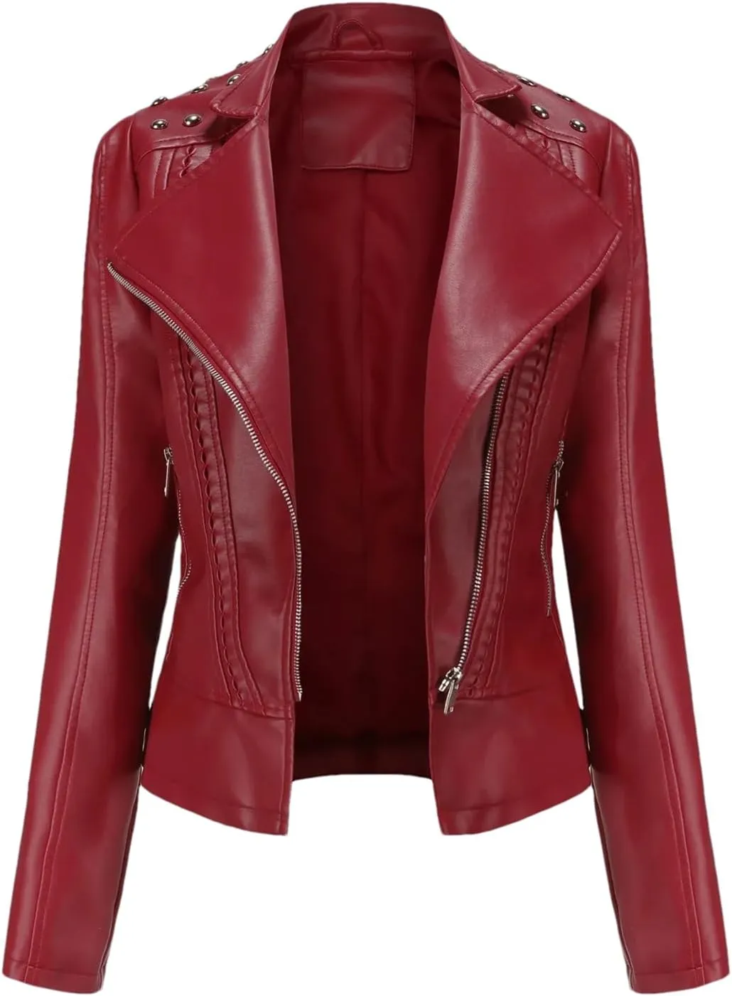 Faux Leather Jacket Women Rivet Motorcycle Jacket Spring Moto Biker Zipper Jacket Autumn Outerwear Black Brown