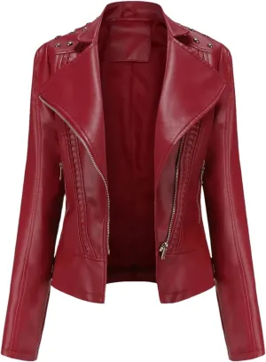 Faux Leather Jacket Women Rivet Motorcycle Jacket Spring Moto Biker Zipper Jacket Autumn Outerwear Black Brown