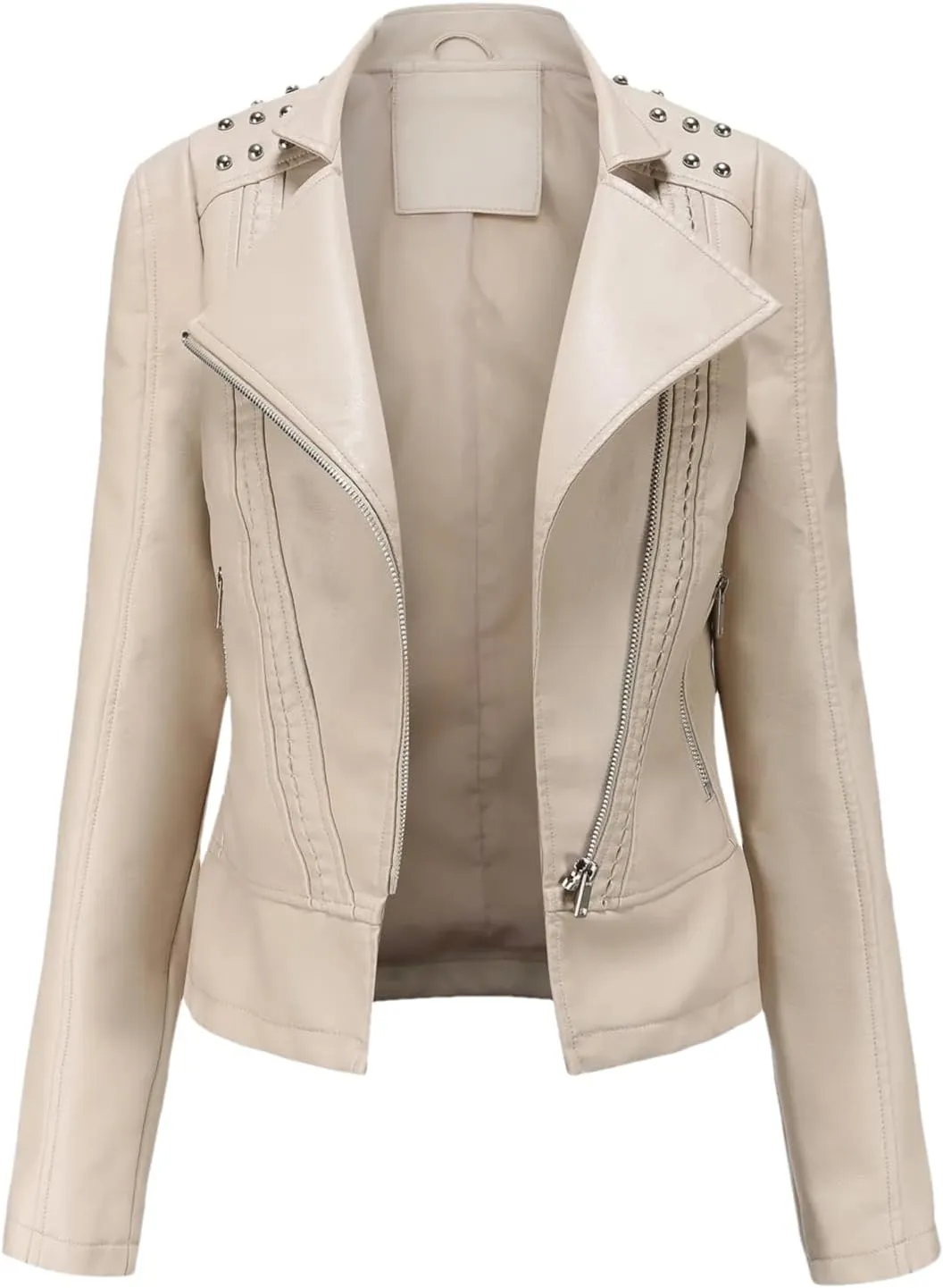 Faux Leather Jacket Women Rivet Motorcycle Jacket Spring Moto Biker Zipper Jacket Autumn Outerwear Black Brown