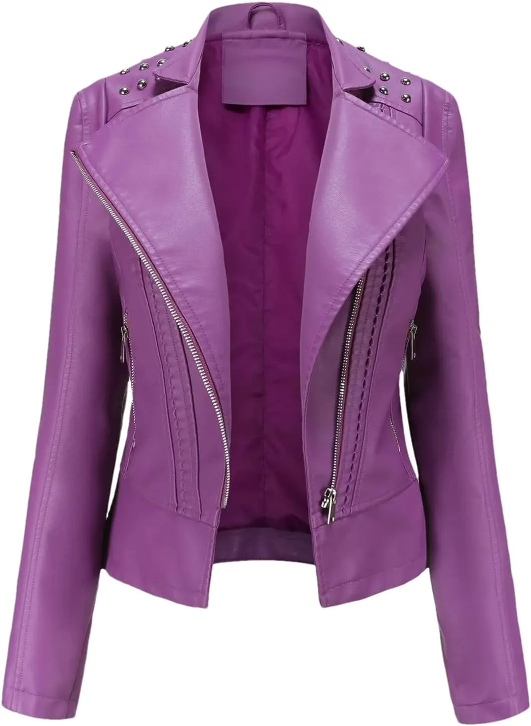 Faux Leather Jacket Women Rivet Motorcycle Jacket Spring Moto Biker Zipper Jacket Autumn Outerwear Black Brown