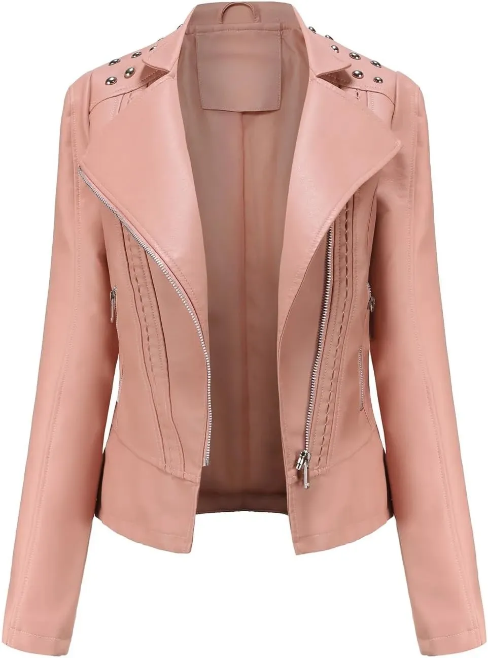 Faux Leather Jacket Women Rivet Motorcycle Jacket Spring Moto Biker Zipper Jacket Autumn Outerwear Black Brown