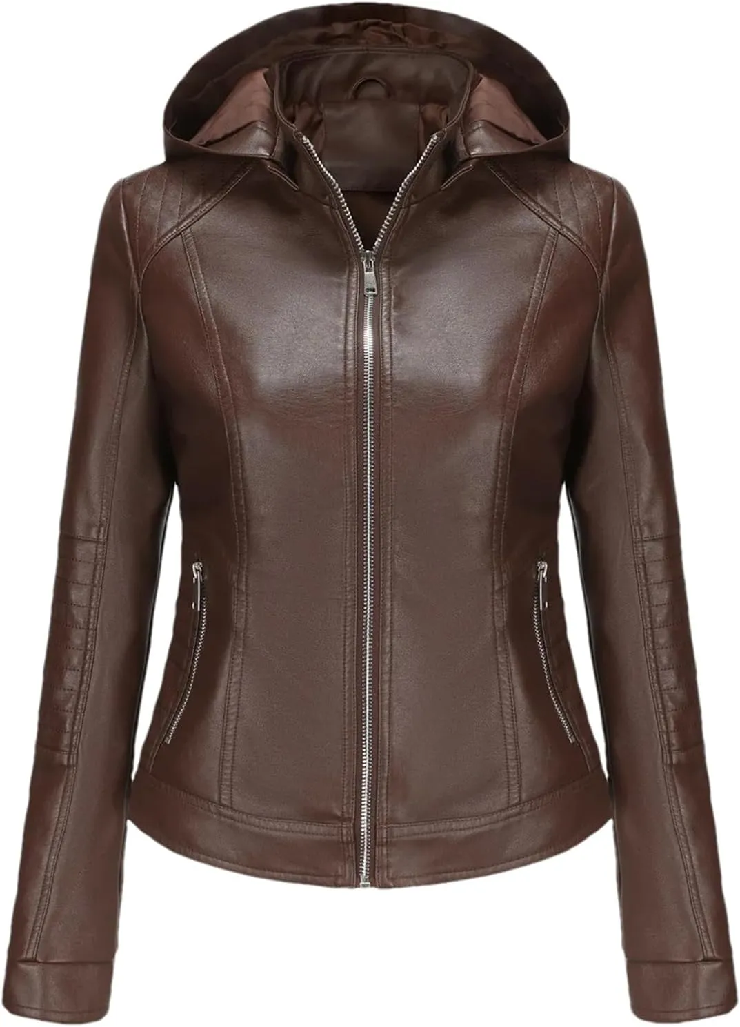 Faux Leather Jacket Women Stand Up Collar Female Coat Moto Biker Zipper Jacket Spring Autumn Brown Red Khaki Navy