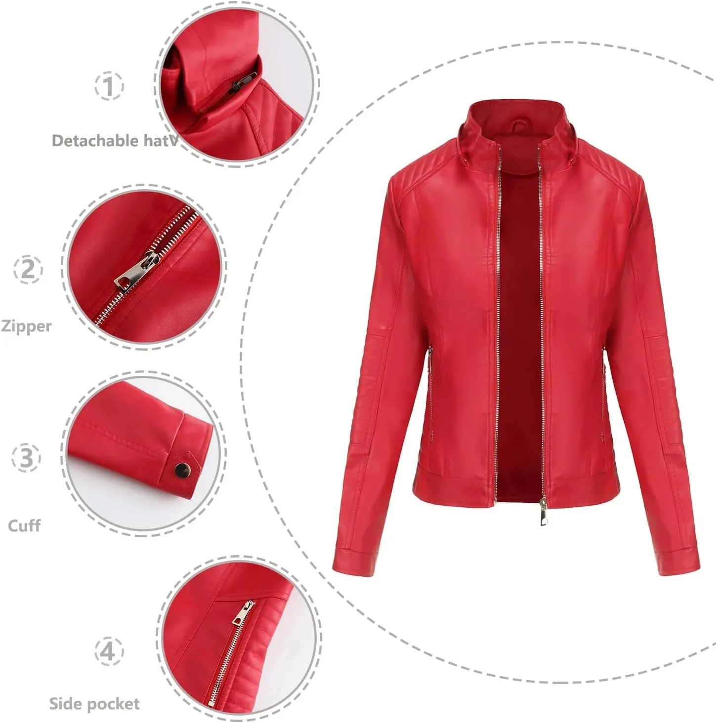Faux Leather Jacket Women Stand Up Collar Female Coat Moto Biker Zipper Jacket Spring Autumn Brown Red Khaki Navy