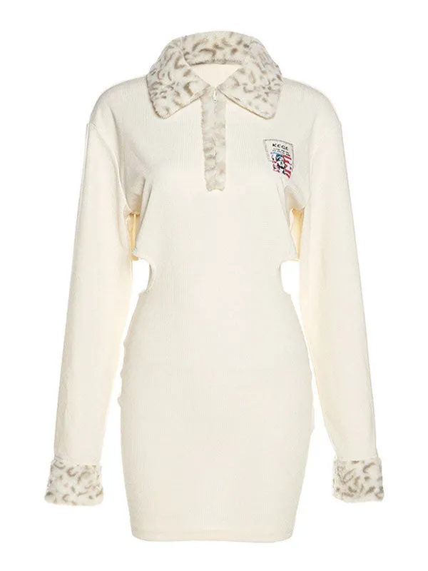Faux Trim Cutout Long Sleeve Mini Dress