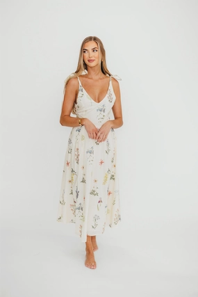 Fawna Floral Midi Dress in Cream *Final-Sale* Fawna Floral Midi Dress in Cream *Final-Sale*