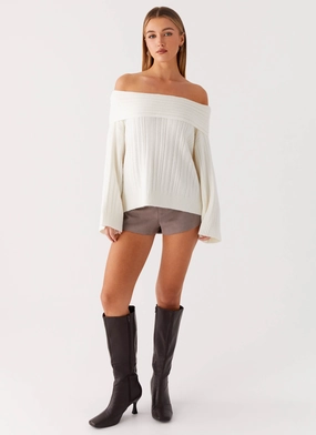 Federica Off Shoulder Knit - White Federica Off Shoulder Knit - White