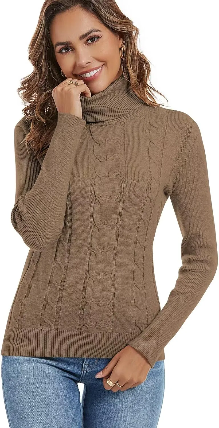 FEKOAFE Sweaters for Women 2025 Long Sleeve Ribbed Knit Solid Color Turtleneck 2025 Fall Winter Pullover Sweaters