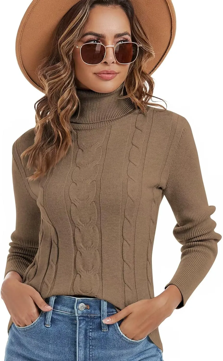 FEKOAFE Sweaters for Women 2025 Long Sleeve Ribbed Knit Solid Color Turtleneck 2025 Fall Winter Pullover Sweaters