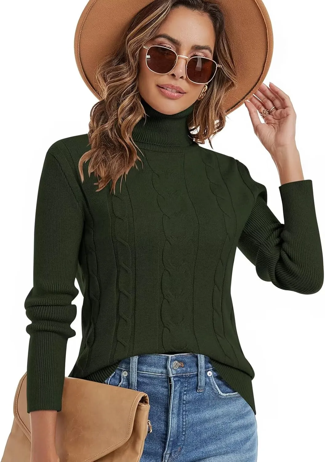 FEKOAFE Sweaters for Women 2025 Long Sleeve Ribbed Knit Solid Color Turtleneck 2025 Fall Winter Pullover Sweaters