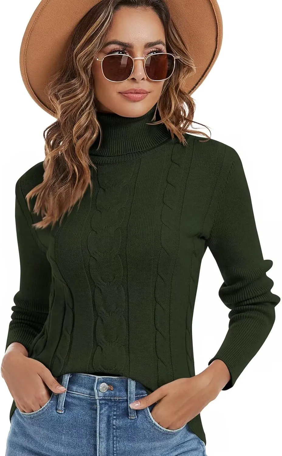 FEKOAFE Sweaters for Women 2025 Long Sleeve Ribbed Knit Solid Color Turtleneck 2025 Fall Winter Pullover Sweaters