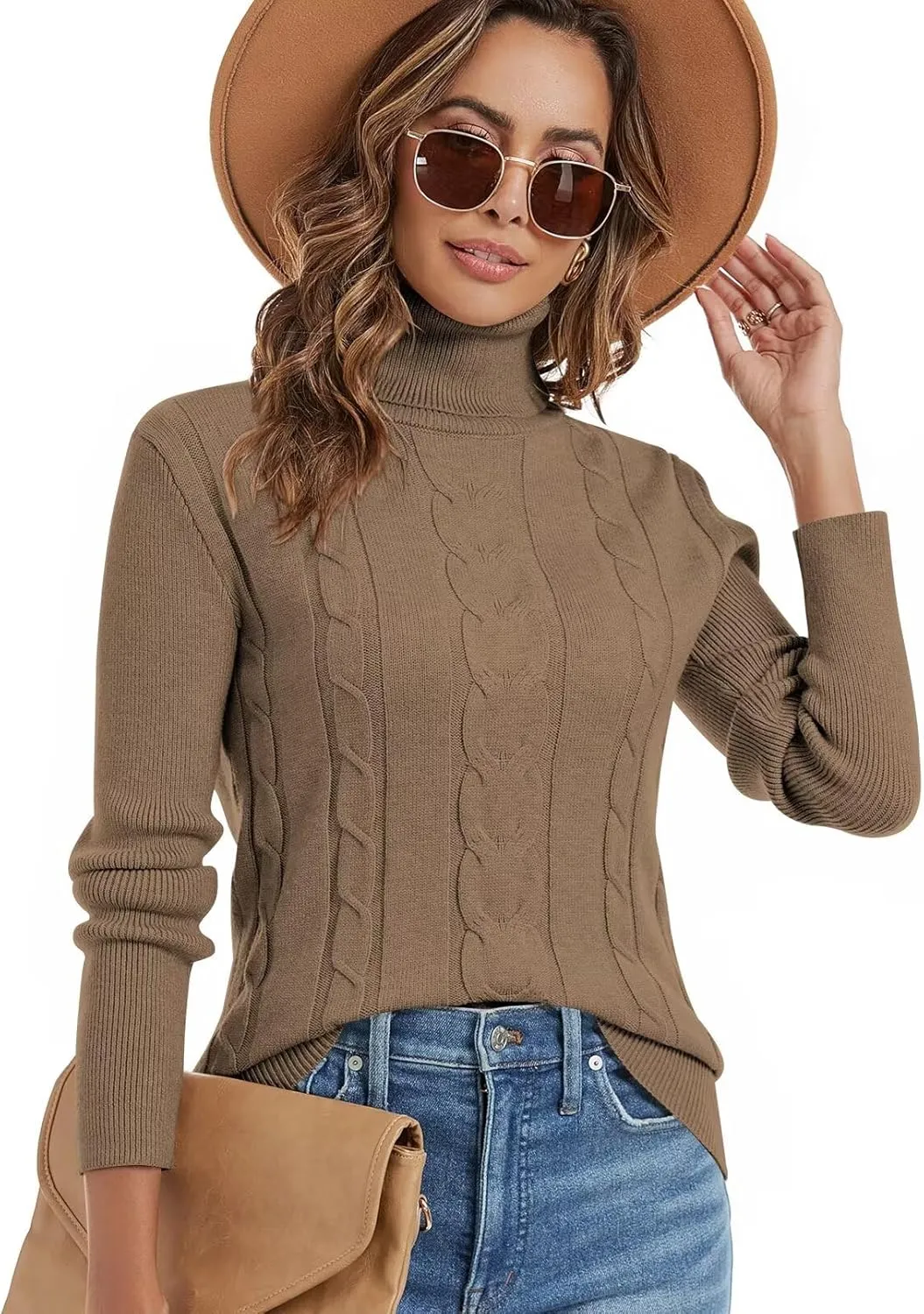 FEKOAFE Sweaters for Women 2025 Long Sleeve Ribbed Knit Solid Color Turtleneck 2025 Fall Winter Pullover Sweaters