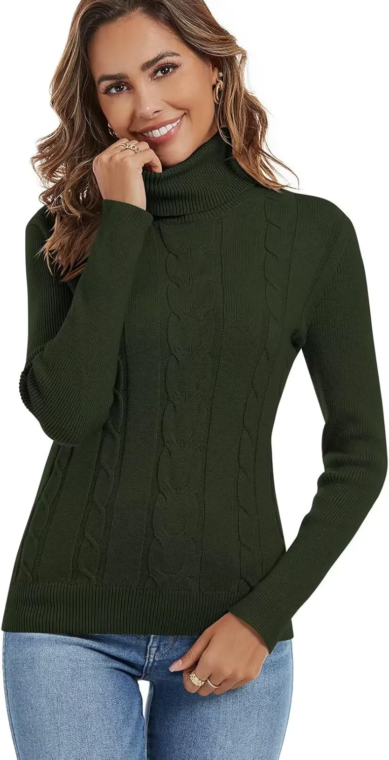 FEKOAFE Sweaters for Women 2025 Long Sleeve Ribbed Knit Solid Color Turtleneck 2025 Fall Winter Pullover Sweaters