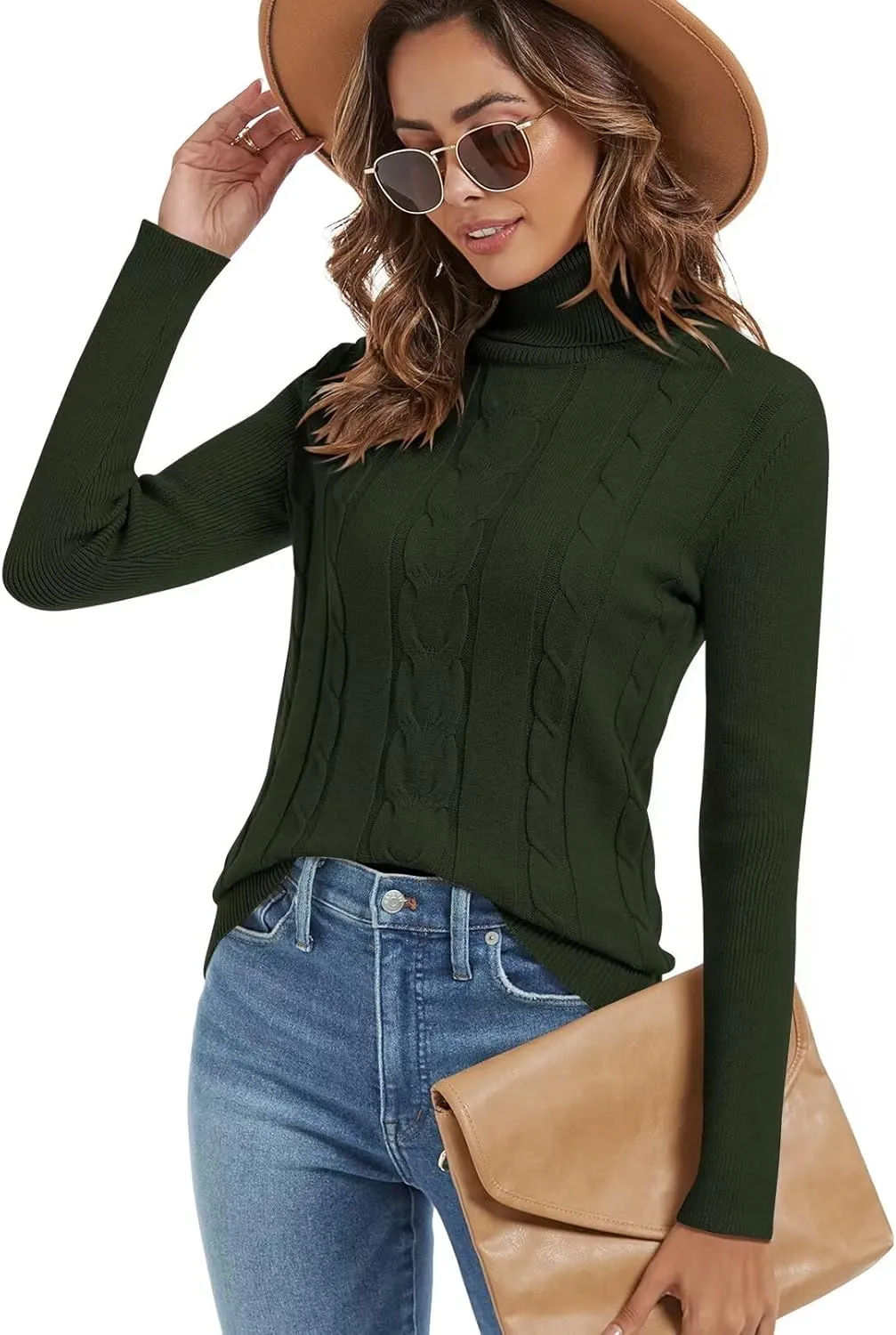 FEKOAFE Sweaters for Women 2025 Long Sleeve Ribbed Knit Solid Color Turtleneck 2025 Fall Winter Pullover Sweaters