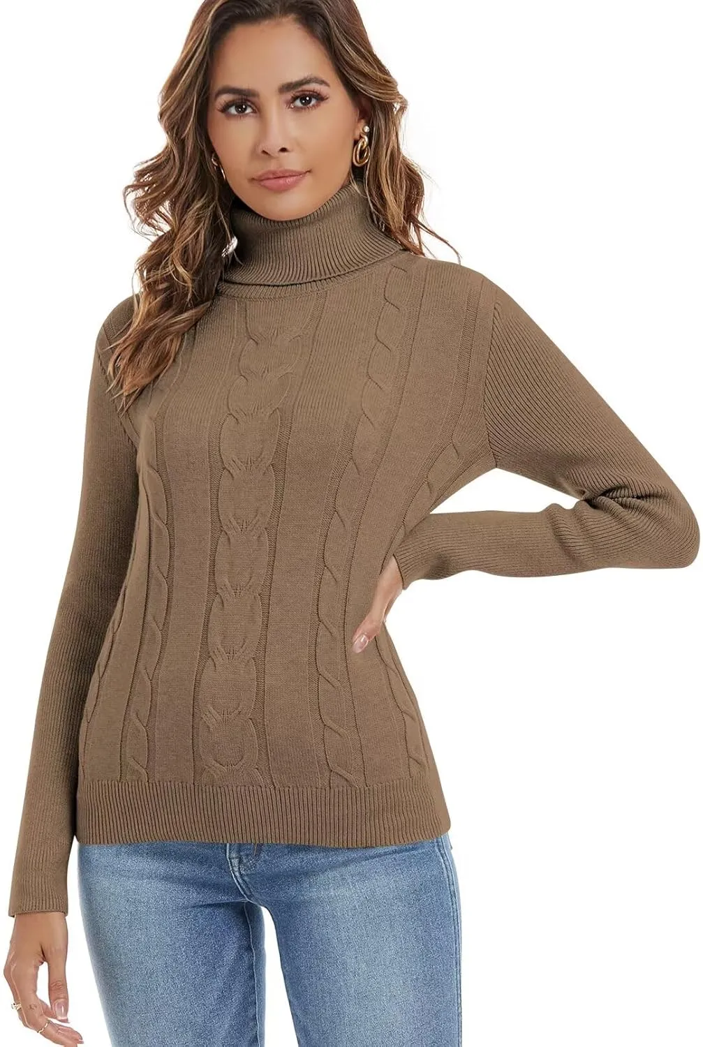 FEKOAFE Sweaters for Women 2025 Long Sleeve Ribbed Knit Solid Color Turtleneck 2025 Fall Winter Pullover Sweaters