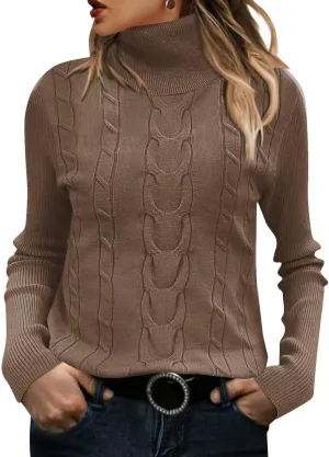 FEKOAFE Sweaters for Women 2025 Long Sleeve Ribbed Knit Solid Color Turtleneck 2025 Fall Winter Pullover Sweaters