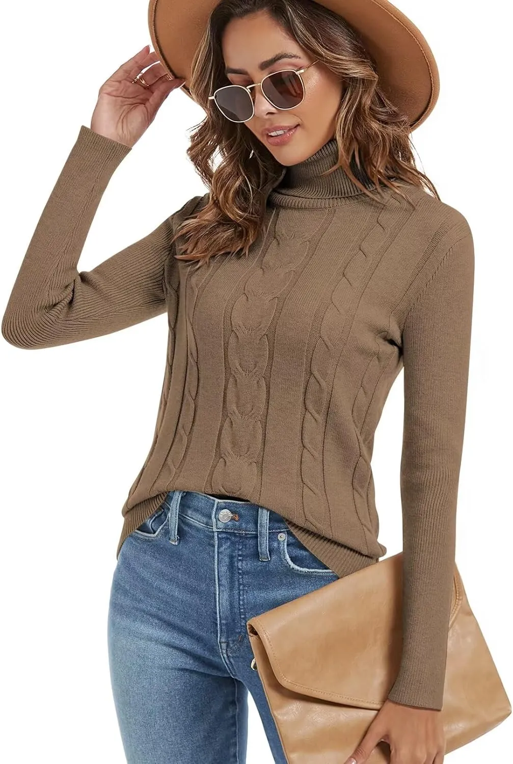 FEKOAFE Sweaters for Women 2025 Long Sleeve Ribbed Knit Solid Color Turtleneck 2025 Fall Winter Pullover Sweaters