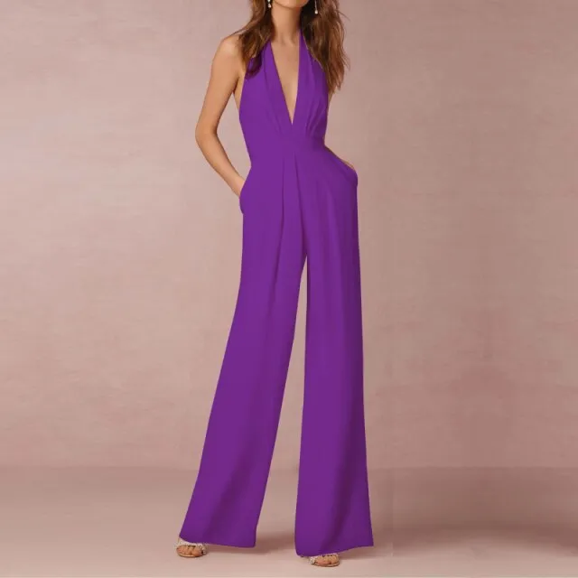 Female Jumpsuit Woman Summer Elegant Jumpsuits Sexy Halter Jumpsuits Fashion Solid Color Loose Wide Leg Overalls for Women