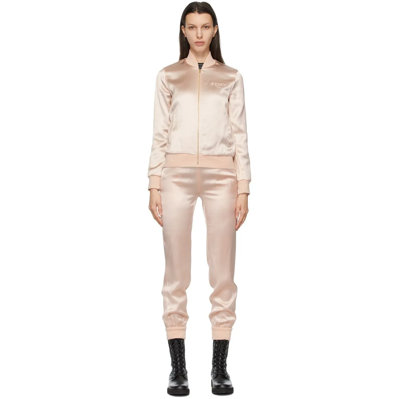 Fendi Pink Satin Jumpsuit Lounge Set