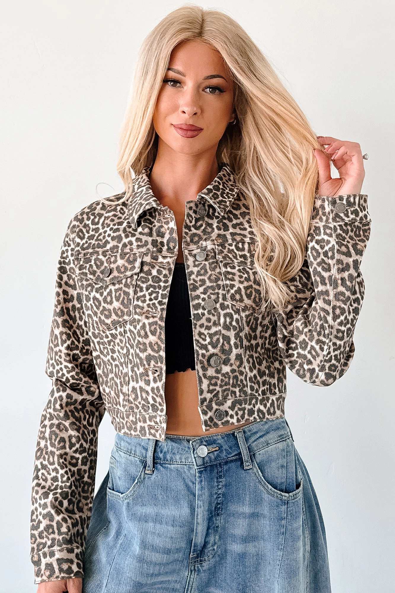 Fierce By Nature Cropped Denim Jacket (Leopard)