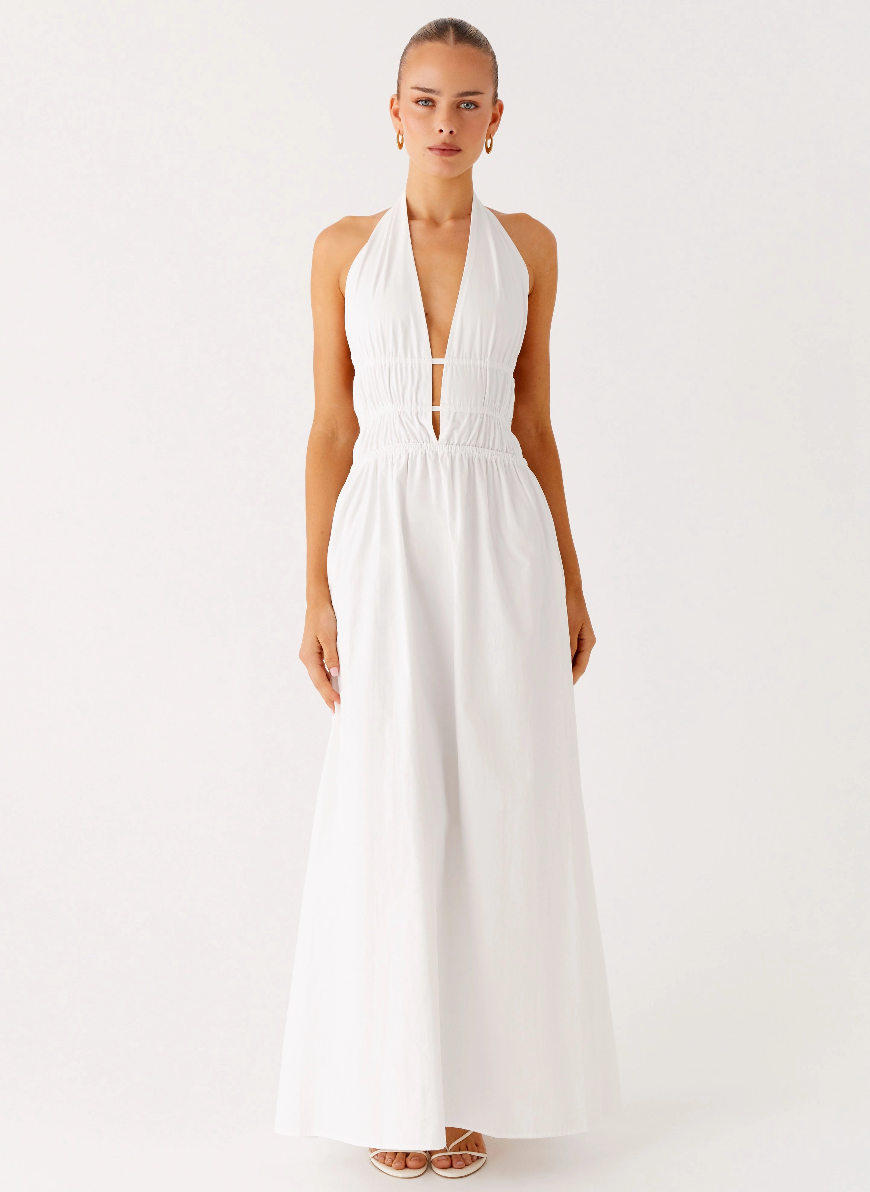 Figaro Halter Maxi Dress - White