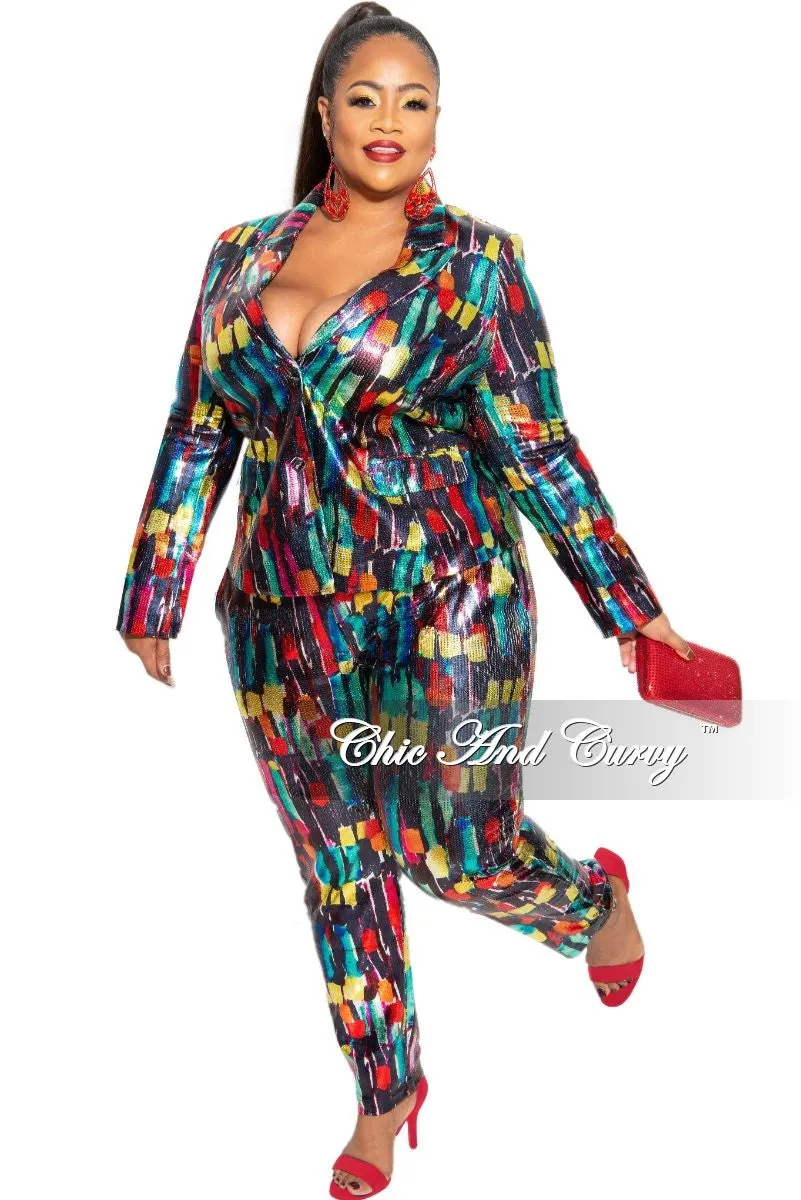 Final Sale Plus Size 2-Piece Pants Suit in Multi-Color Metallic Fabric