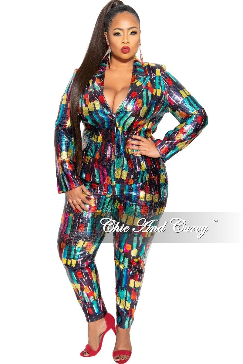 Final Sale Plus Size 2-Piece Pants Suit in Multi-Color Metallic Fabric