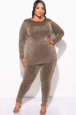 Final Sale Plus Size 2-Piece Shimmer Top and Leggings in Gold Final Sale Plus Size 2-Piece Shimmer Top and Leggings in Gold